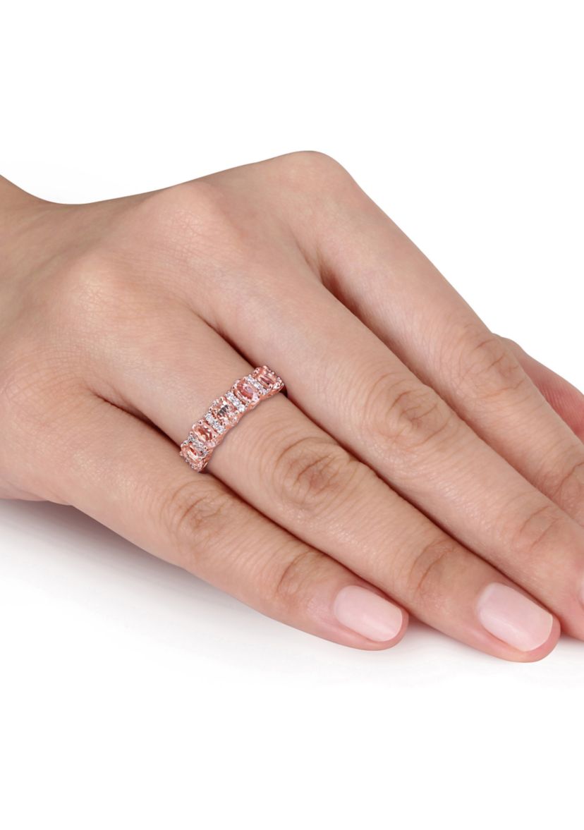 1 ct. t.w. Morganite and 1/6 ct. t.w. Diamond Semi Eternity Ring in 14K Rose Gold
