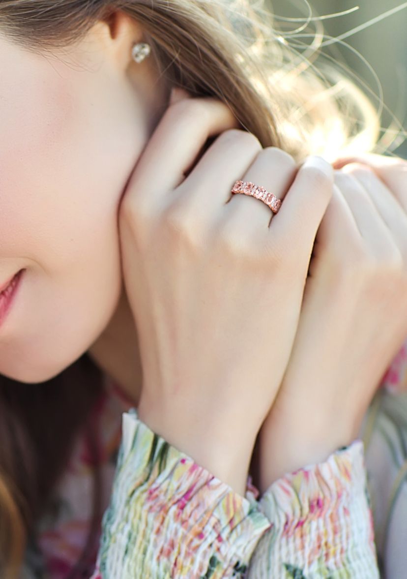 1 ct. t.w. Morganite and 1/6 ct. t.w. Diamond Semi Eternity Ring in 14K Rose Gold