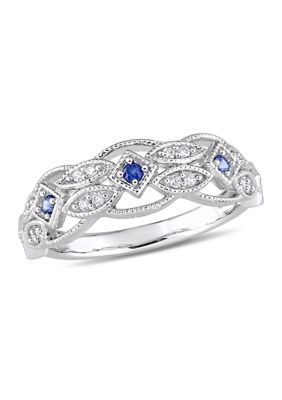 Belk & Co 1/8 Ct. T.w. Sapphire And 1/8 Ct. T.w. Diamond Vintage Ring In 10K White Gold