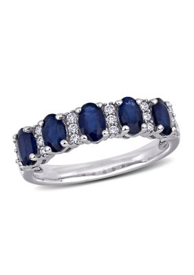 Belk & Co 1.5 Ct. T.w. Sapphire And 1/6 Ct. T.w. Diamond Semi Eternity Ring In 14K White Gold