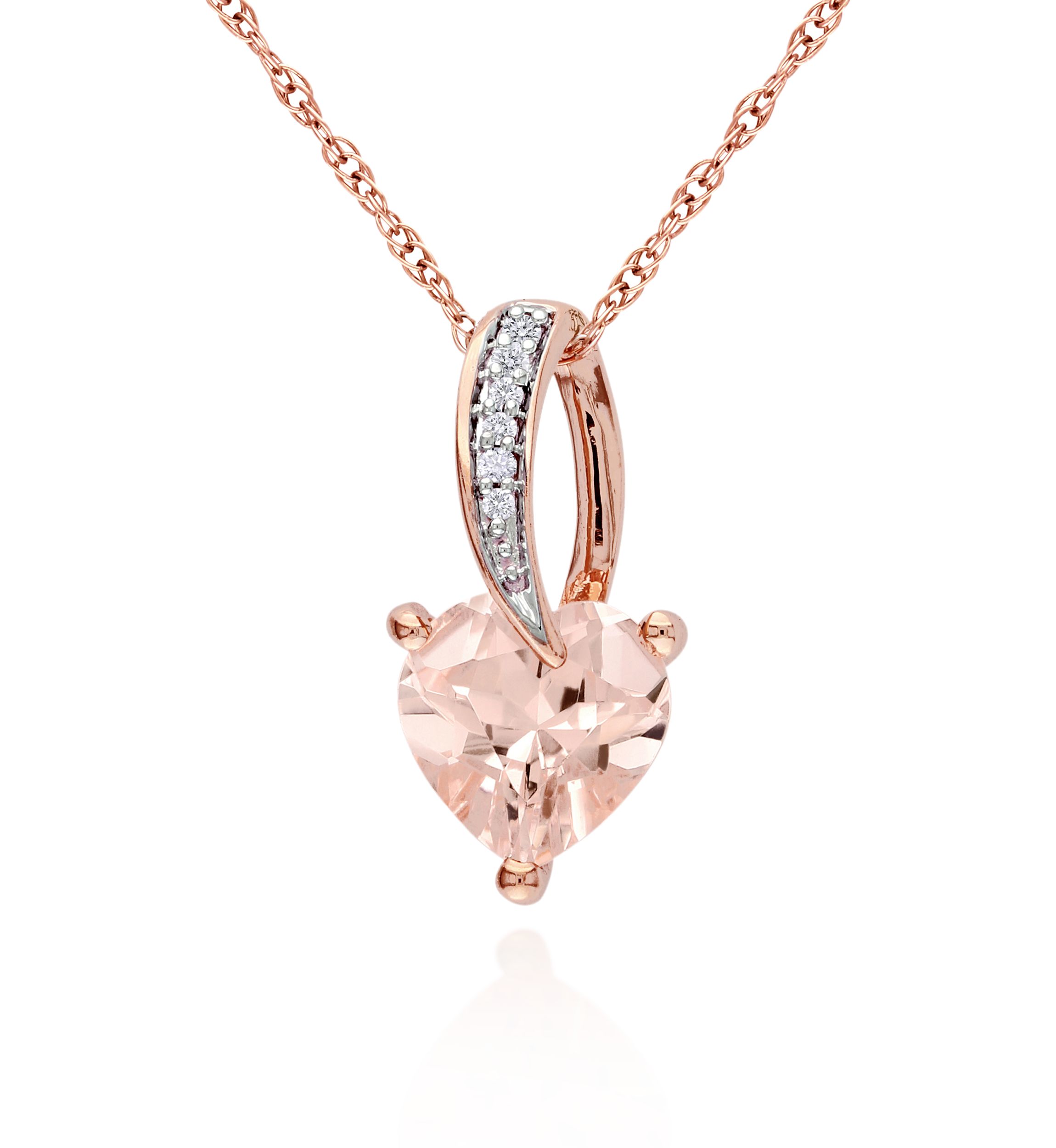 10k Rose Gold Morganite and Diamond Heart Pendant