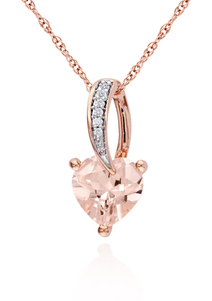 10k Rose Gold Morganite and Diamond Heart Pendant