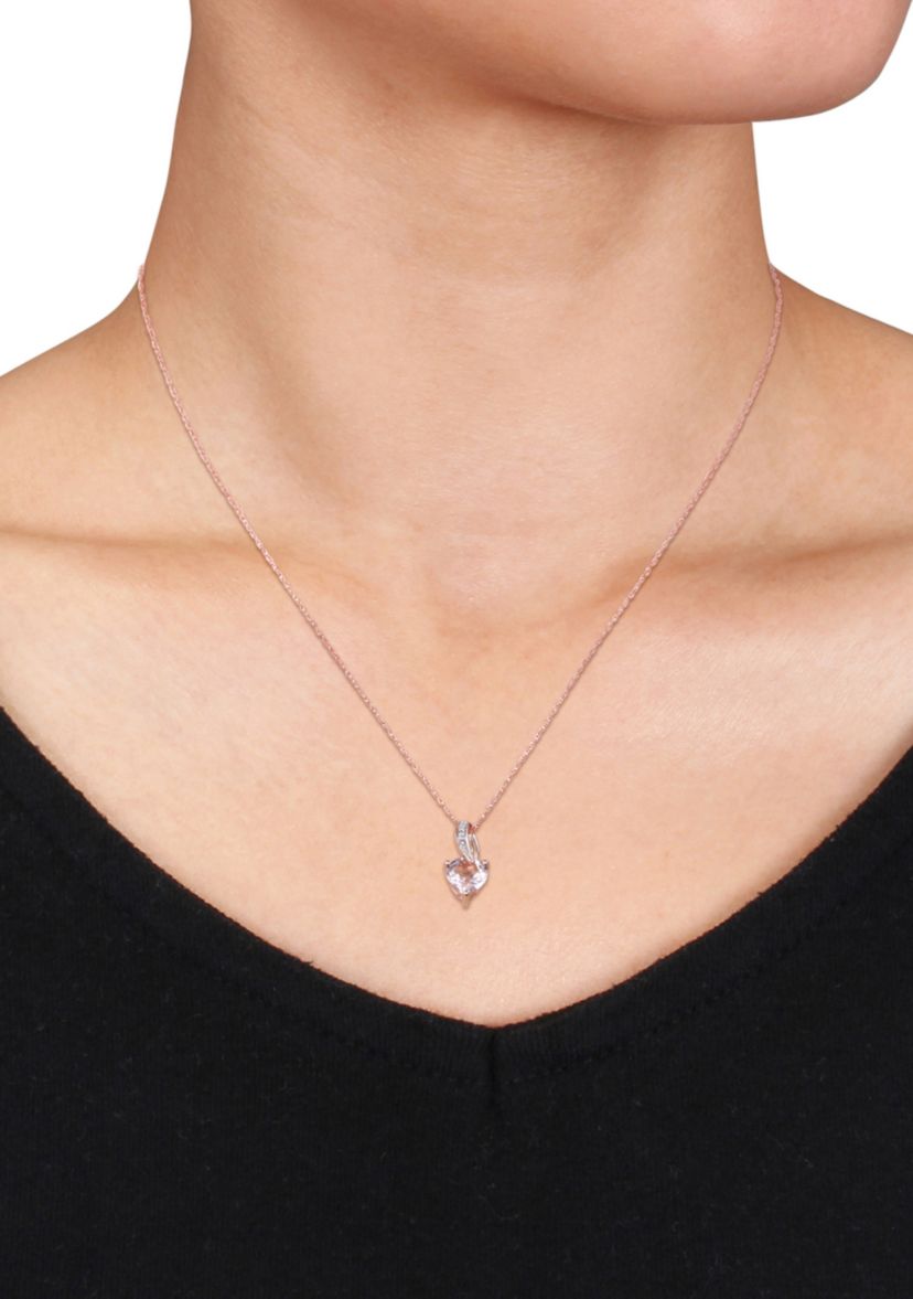 10k Rose Gold Morganite and Diamond Heart Pendant