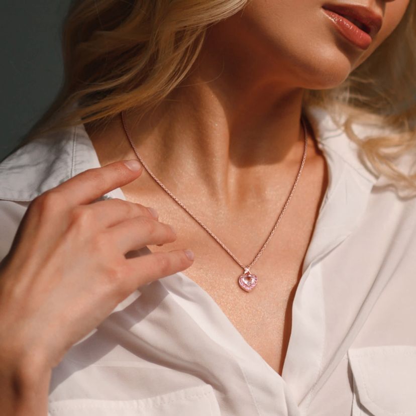 Diamond & Morganite & Pink Tourmaline Pendant with Chain in Rose Plated Sterling Silver
