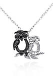 Black Diamond Owl Pendant in Sterling Silver