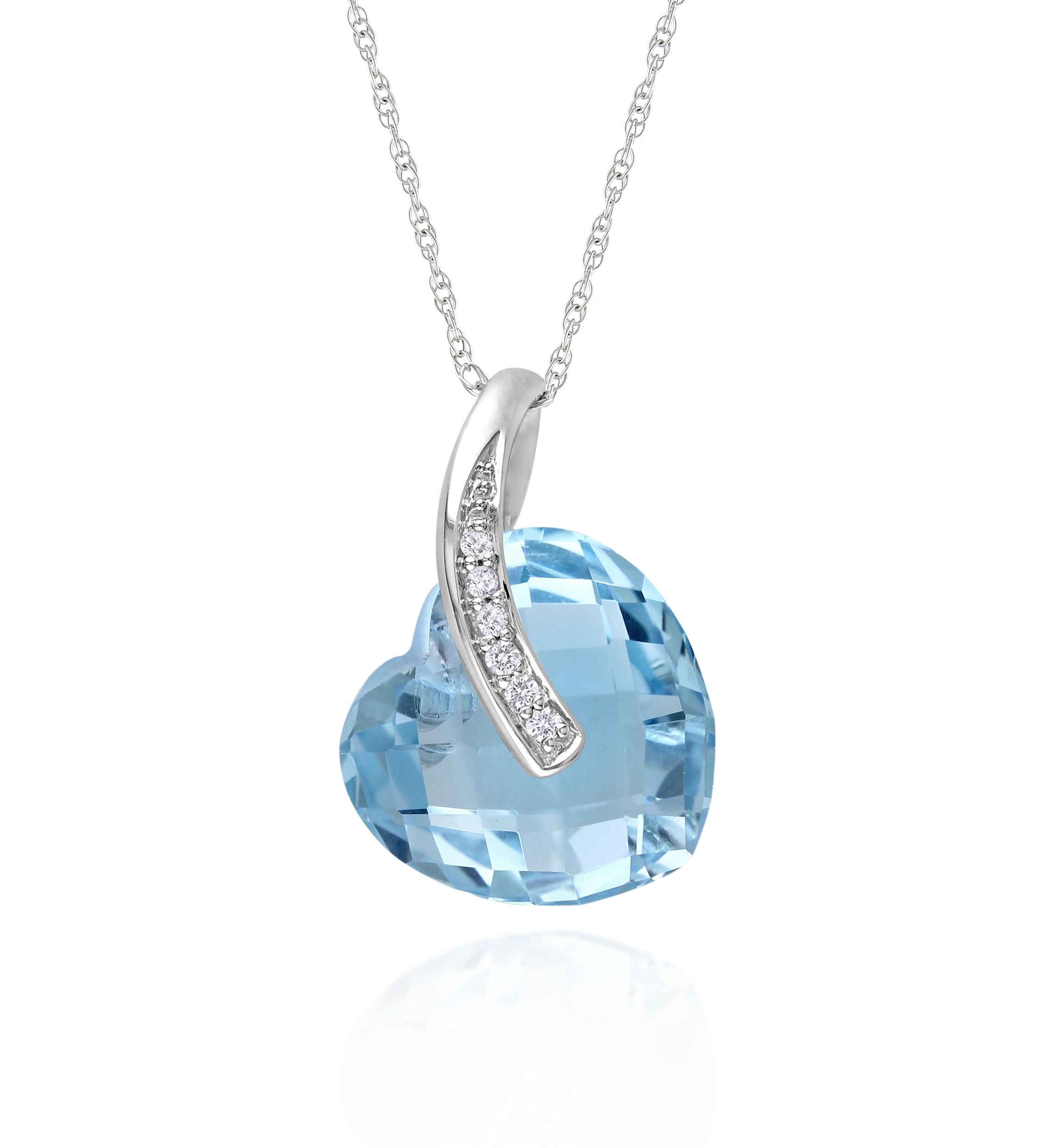10k White Gold Blue Topaz Heart Pendant