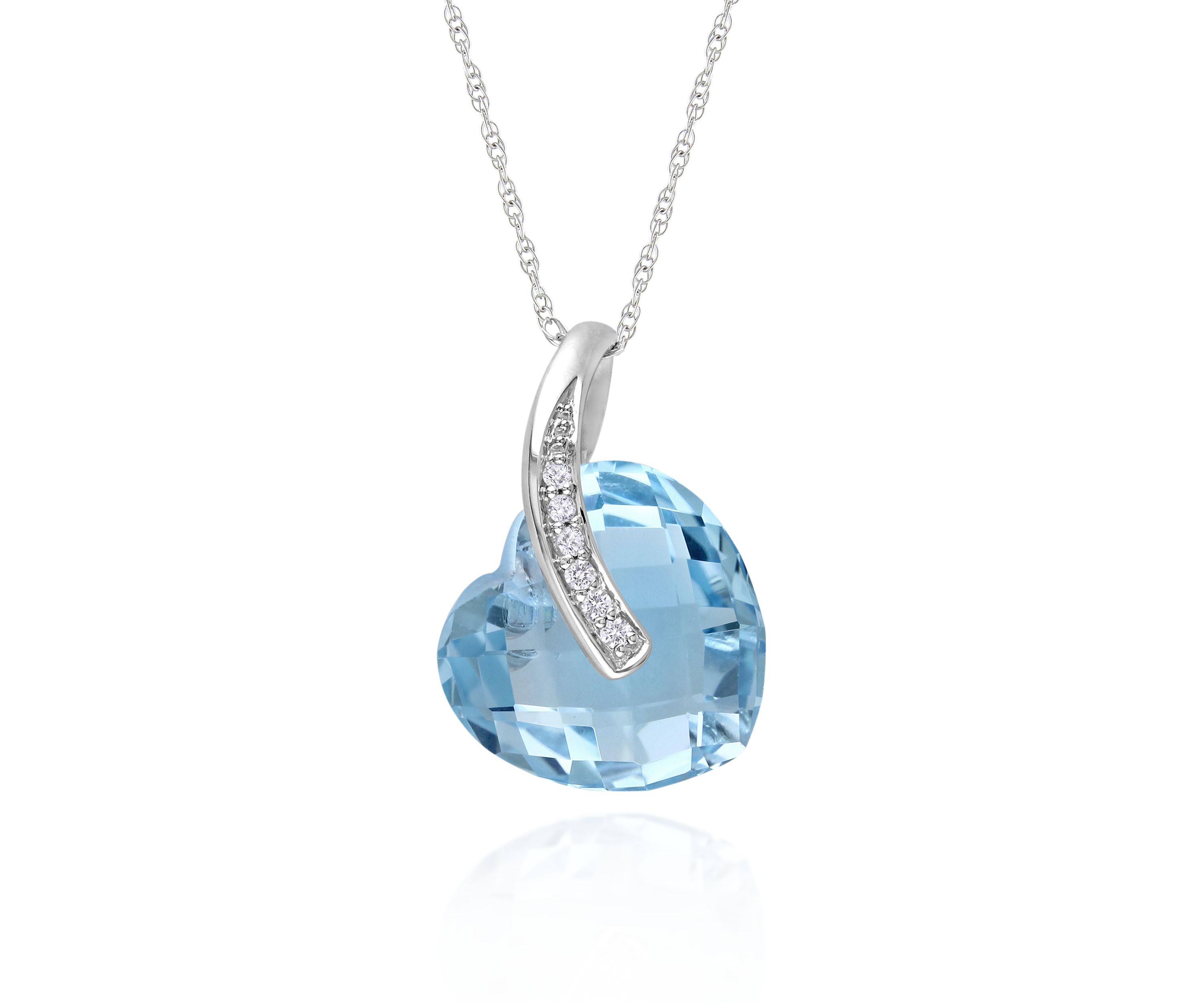 10k White Gold Blue Topaz Heart Pendant