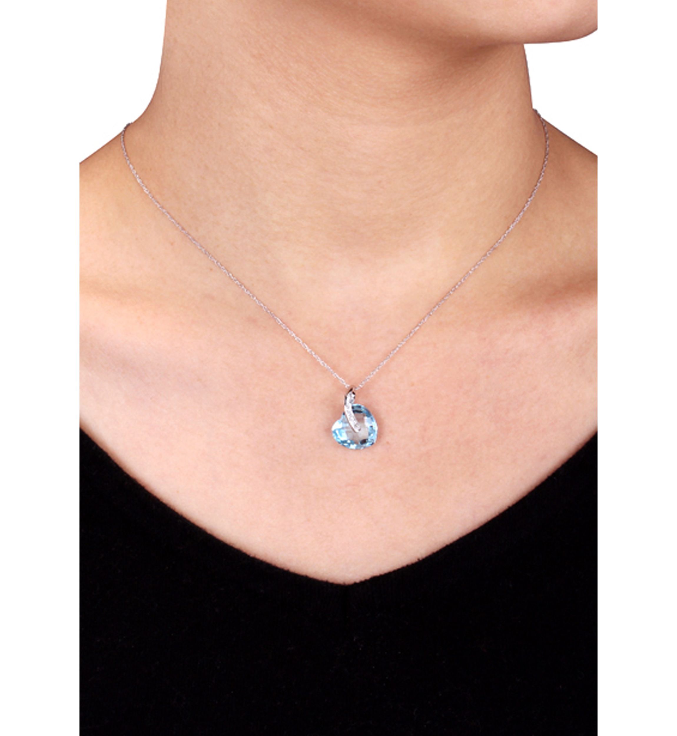 10k White Gold Blue Topaz Heart Pendant