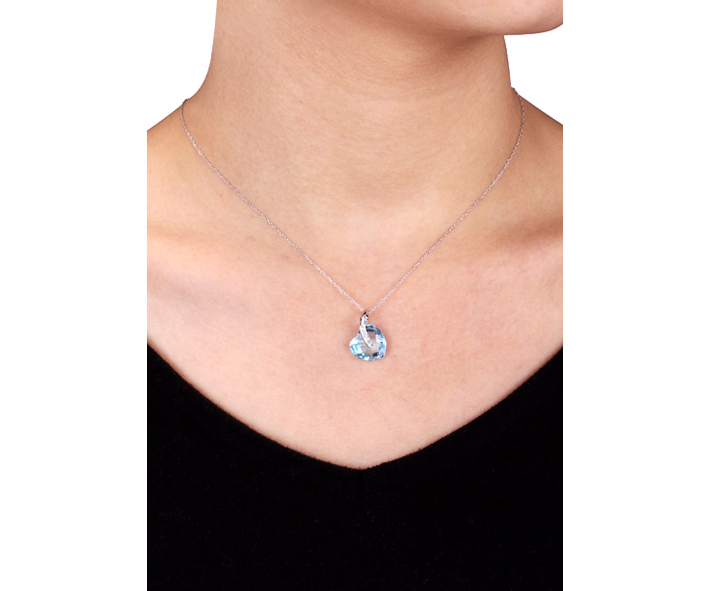 10k White Gold Blue Topaz Heart Pendant