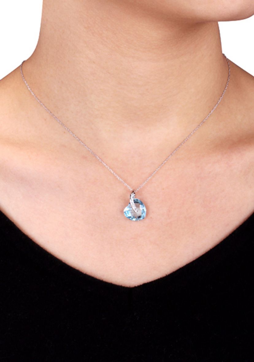 10k White Gold Blue Topaz Heart Pendant