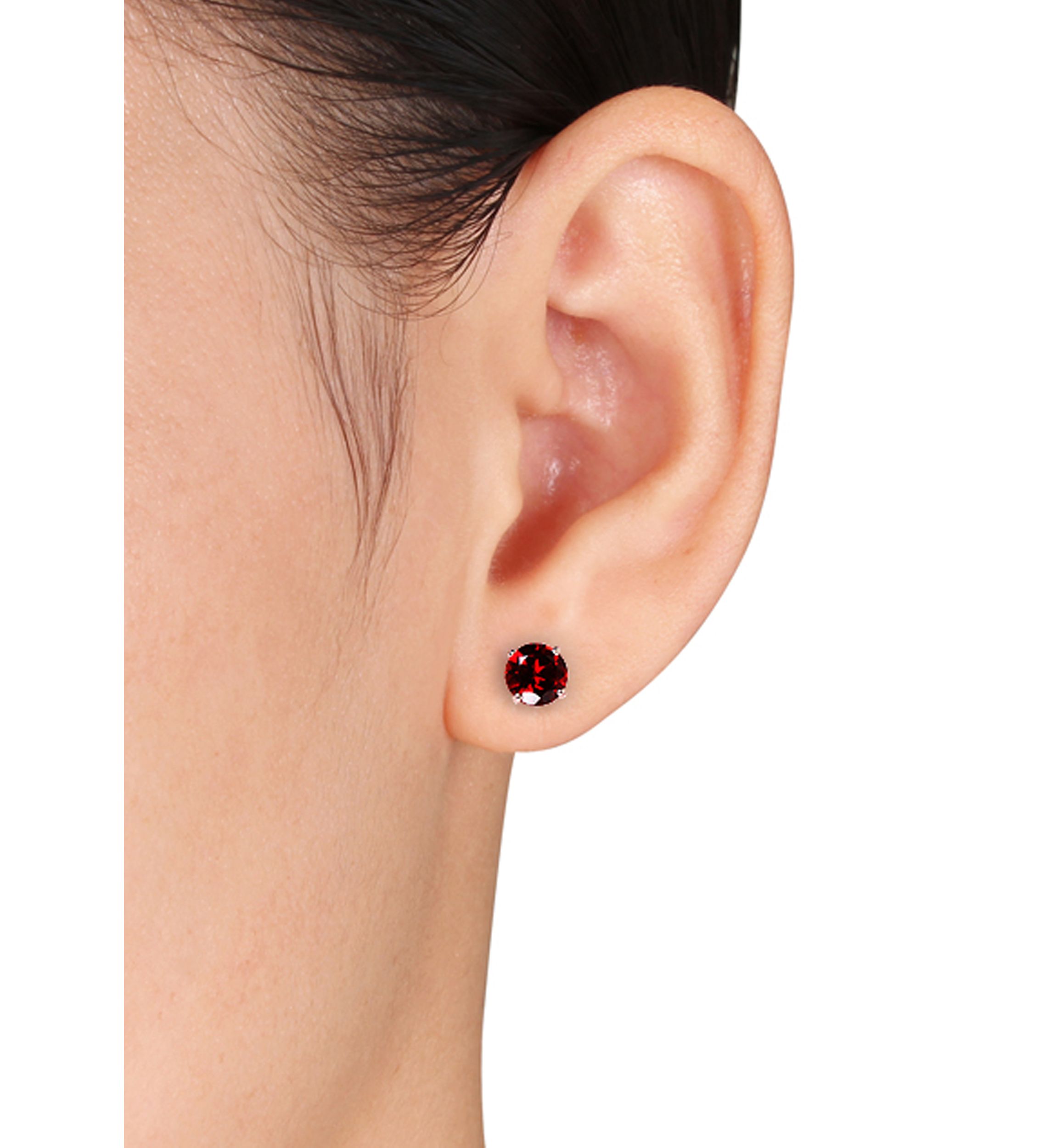 14k White Gold Garnet Stud Earrings
