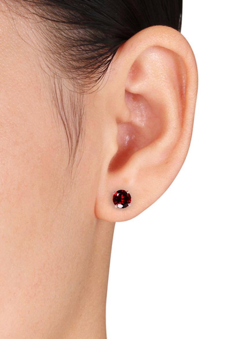 14k White Gold Garnet Stud Earrings