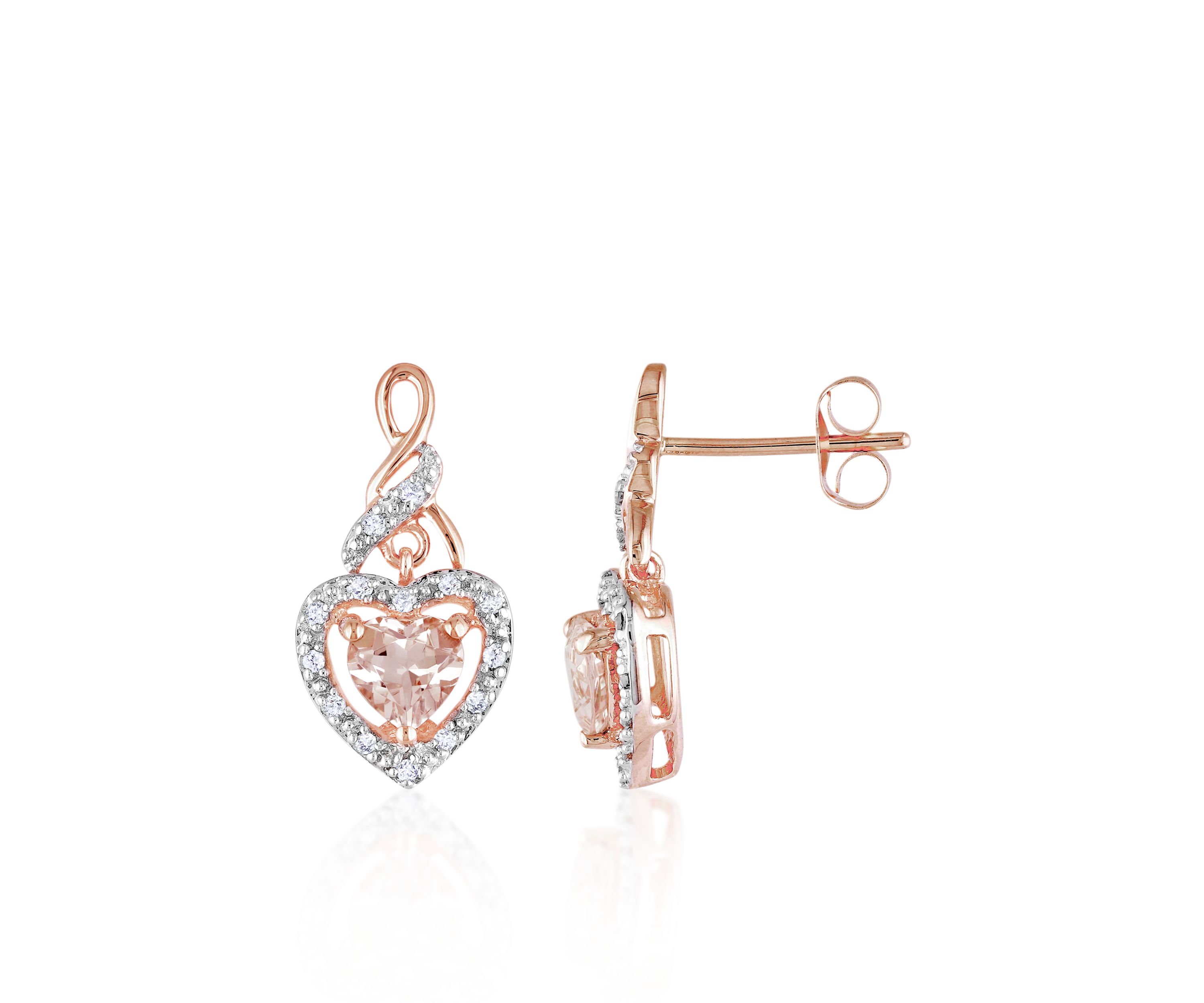 10k Rose Gold Morganite and Diamond Heart Earrings