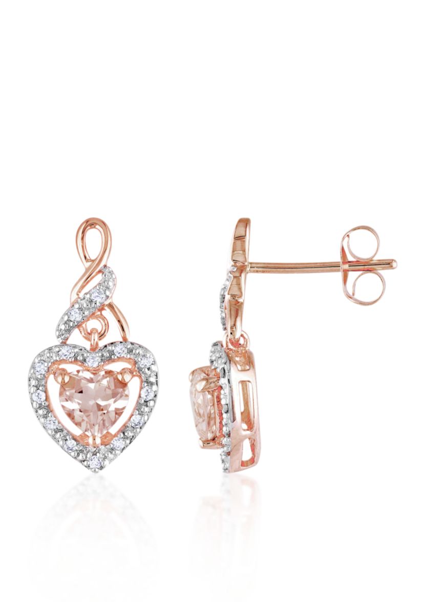 10k Rose Gold Morganite and Diamond Heart Earrings