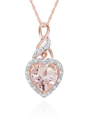 Belk & Co 10k Rose Gold Morganite and Diamond Heart Pendant, Pink