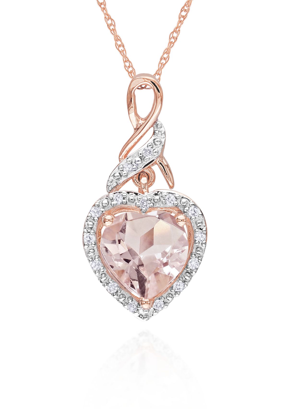 10k Rose Gold Morganite and Diamond Heart Pendant