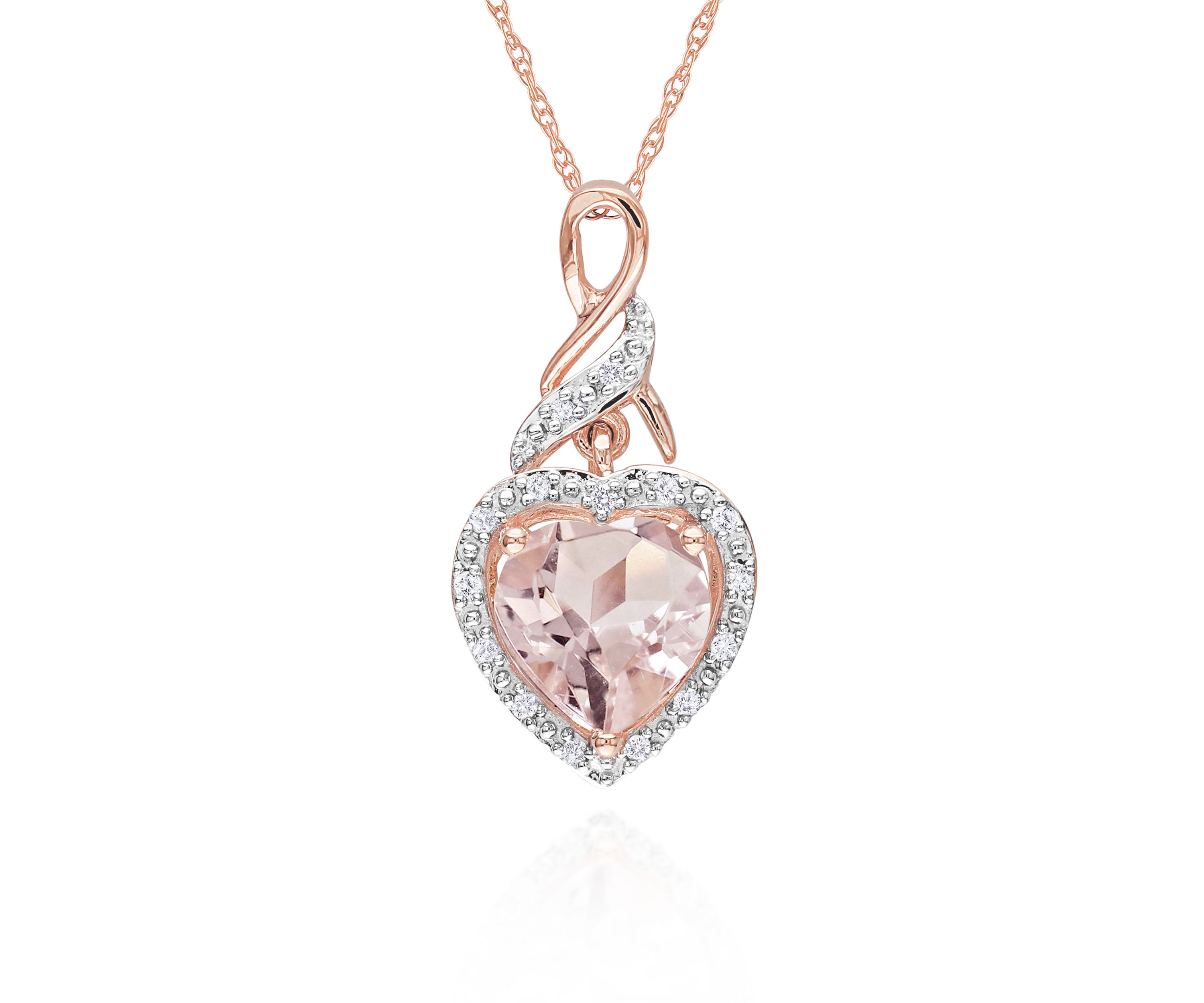 10k Rose Gold Morganite and Diamond Heart Pendant