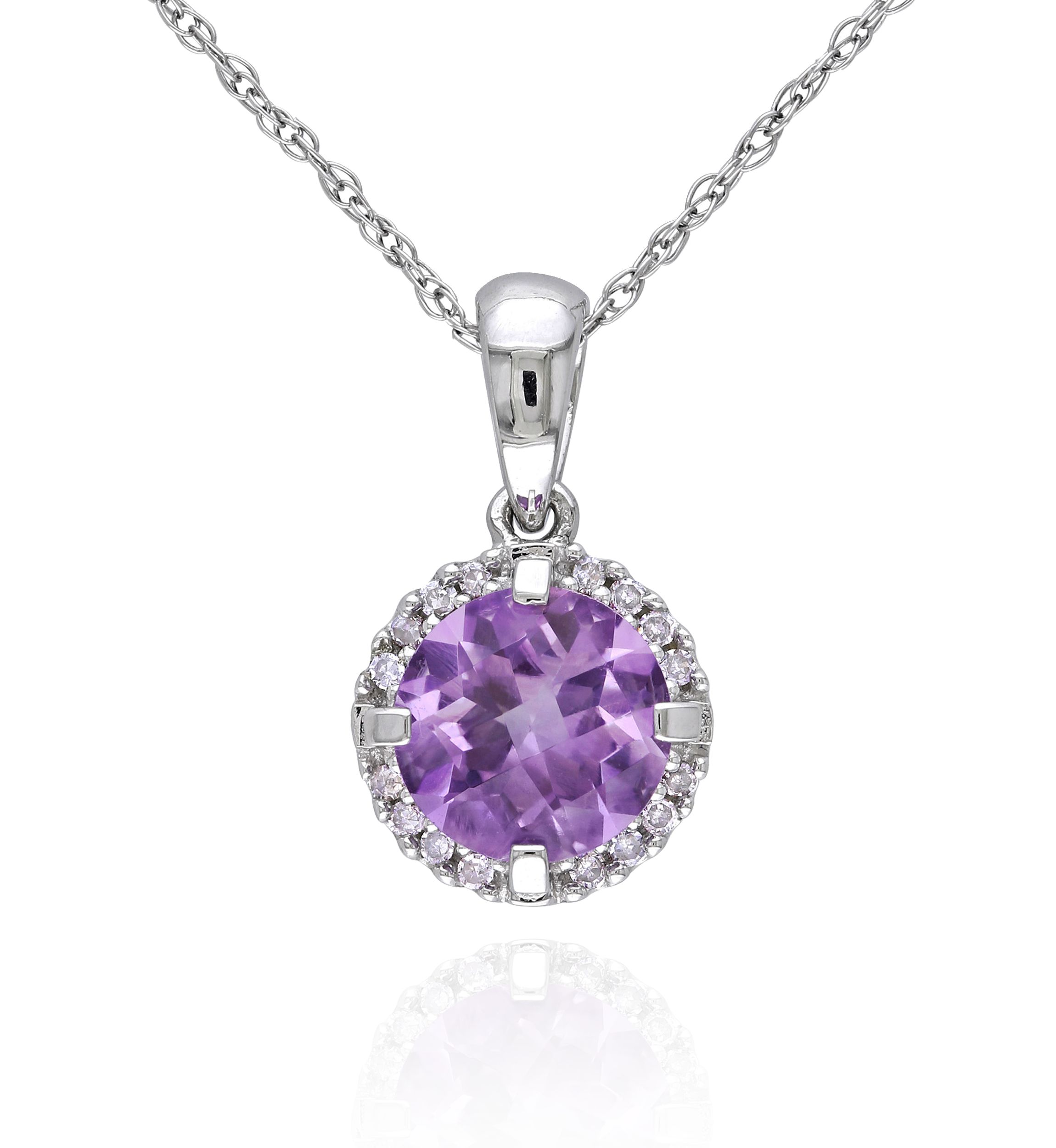 10k White Gold Amethyst and Diamond Pendant