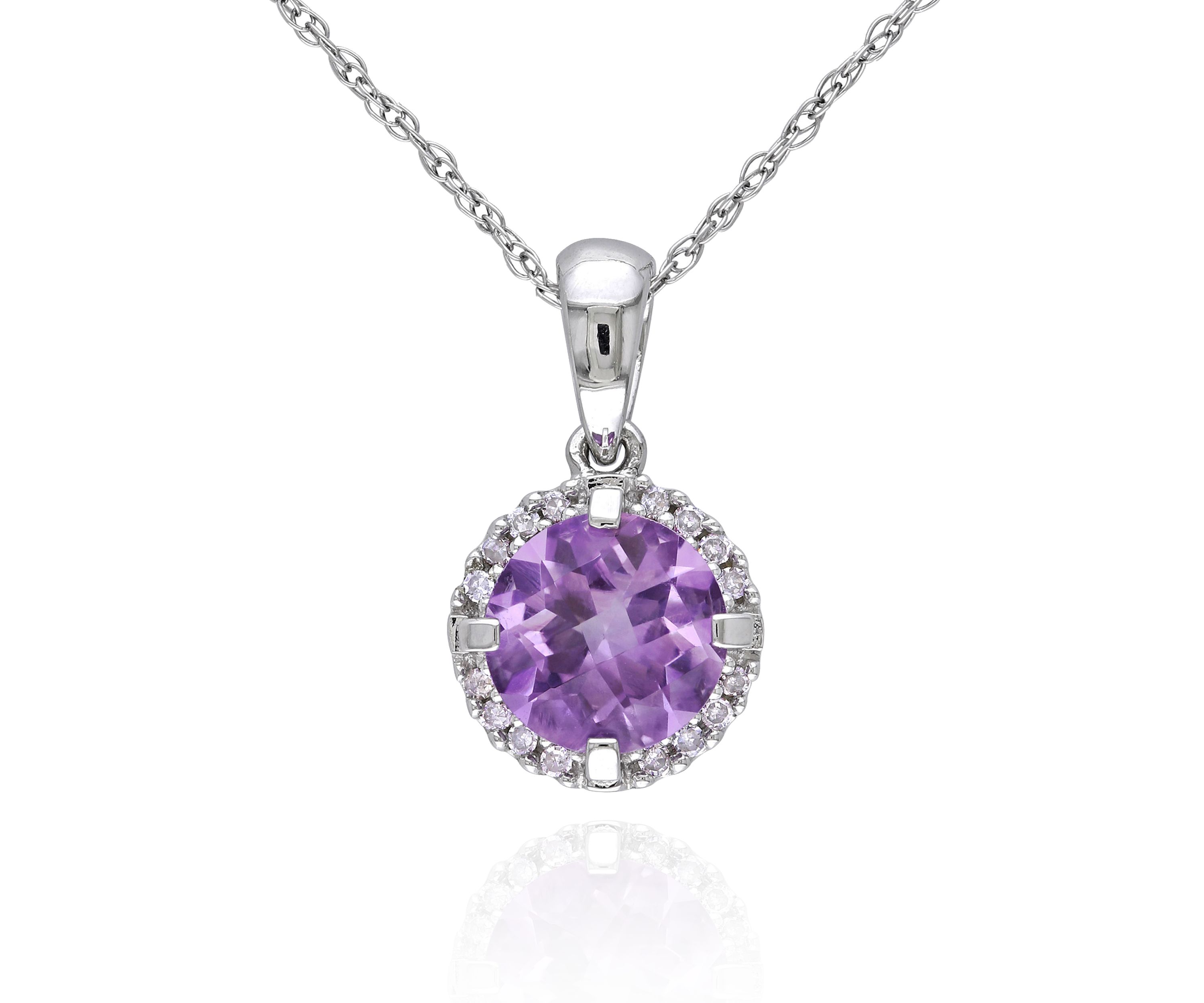 10k White Gold Amethyst and Diamond Pendant