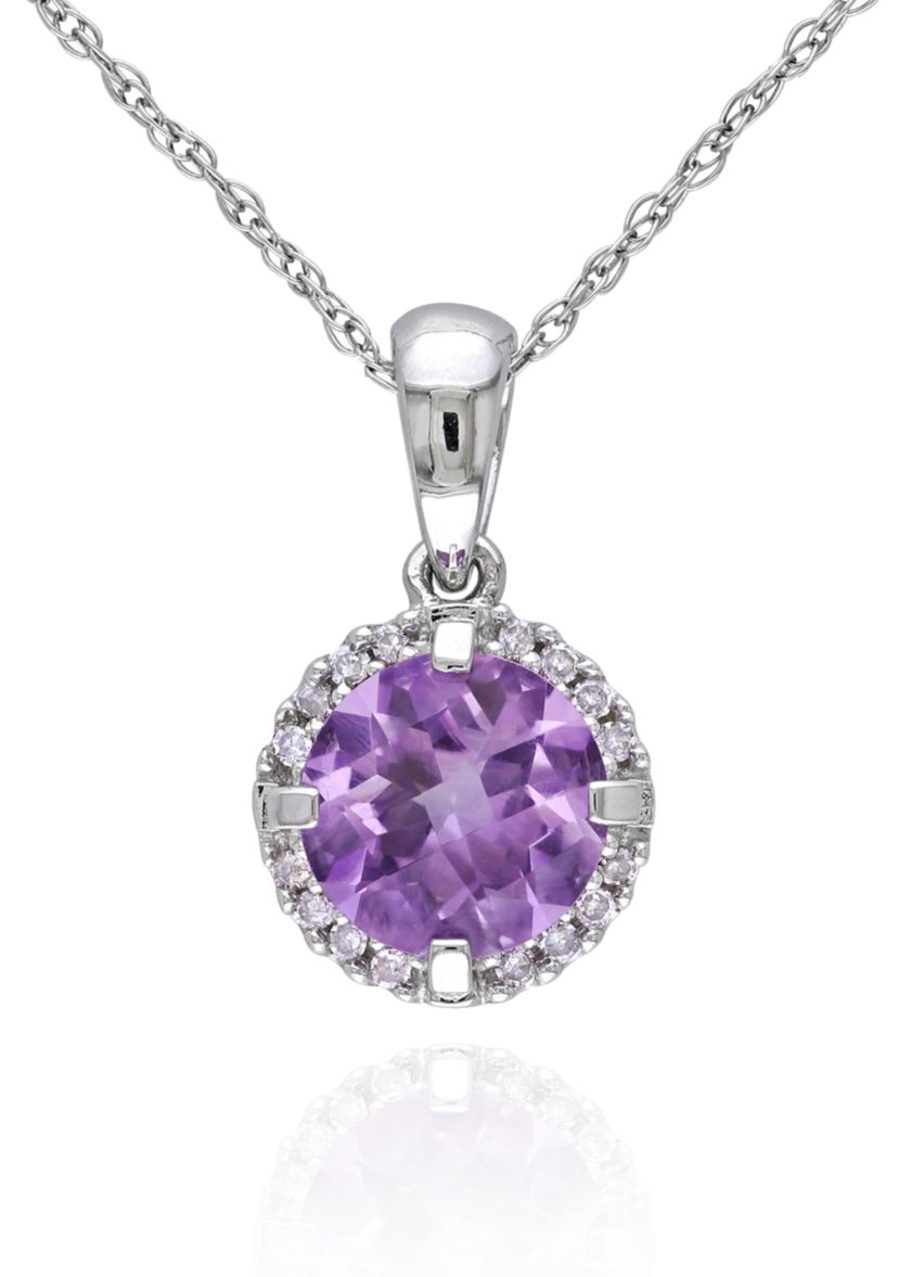 10k White Gold Amethyst and Diamond Pendant