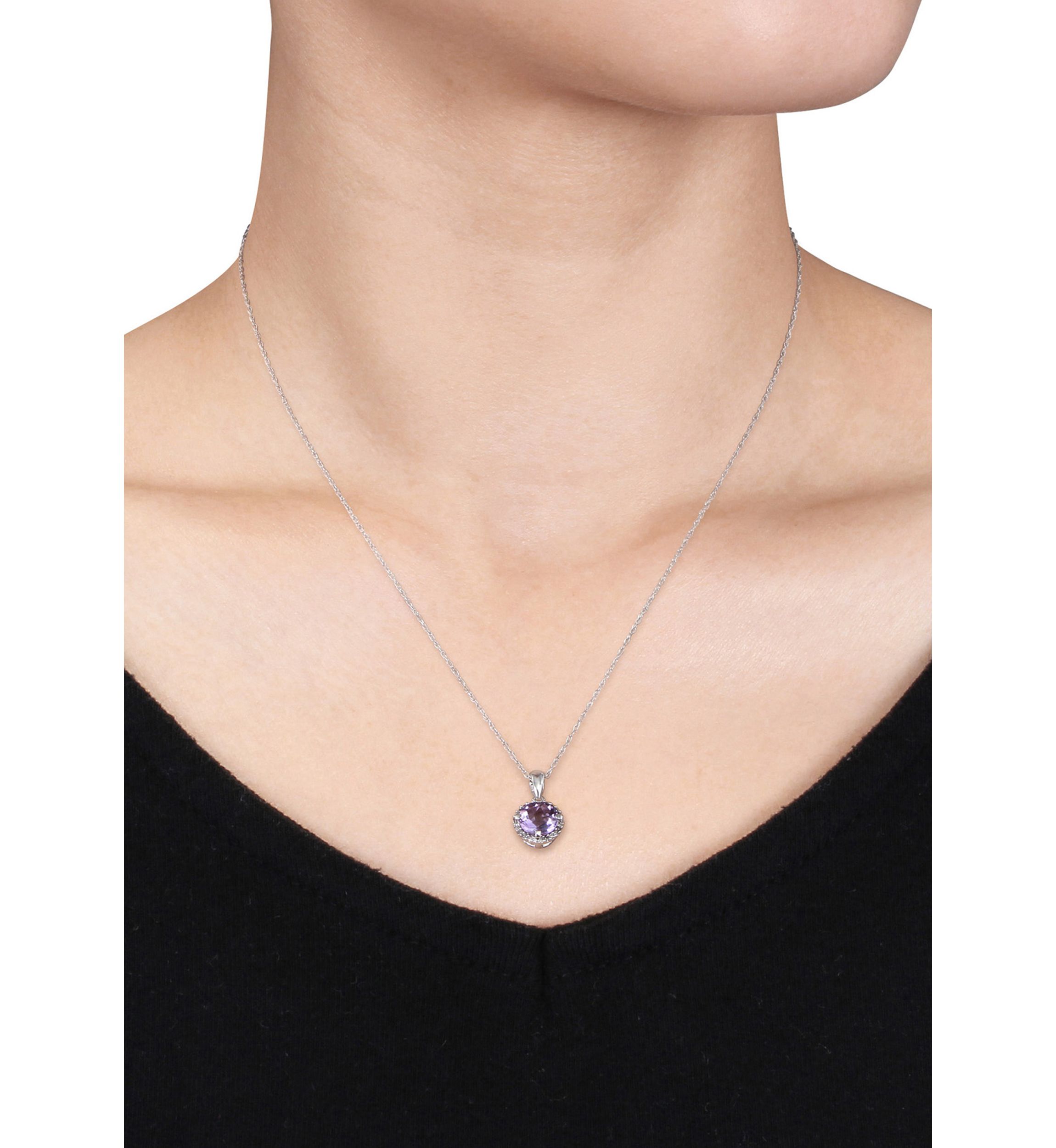 10k White Gold Amethyst and Diamond Pendant
