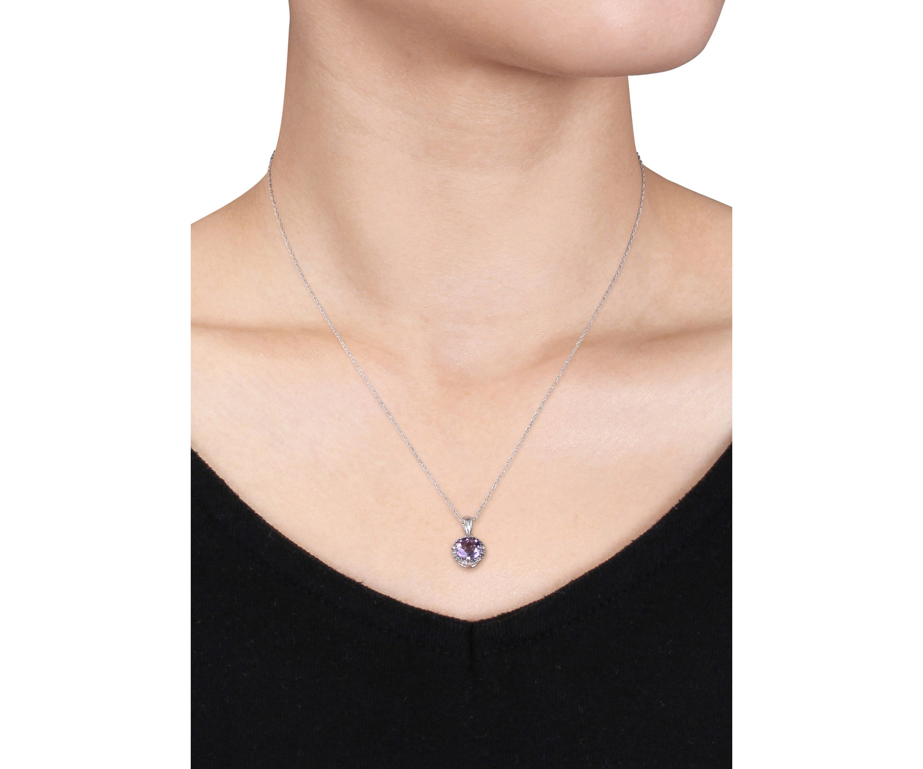 10k White Gold Amethyst and Diamond Pendant
