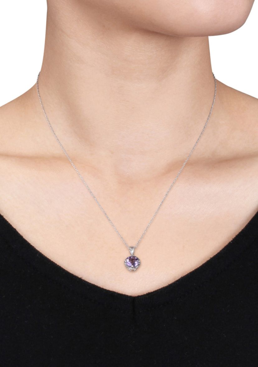 10k White Gold Amethyst and Diamond Pendant