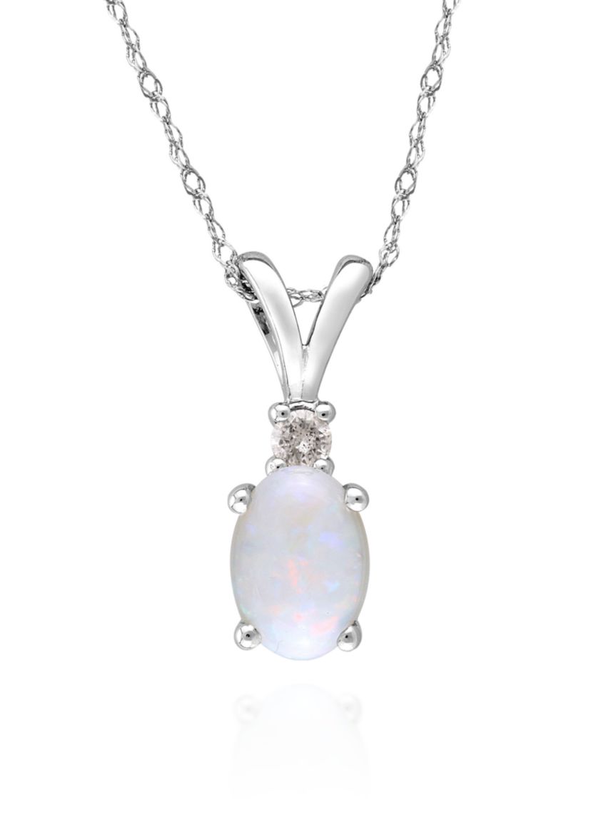 10k White Gold Opal and Diamond Pendant