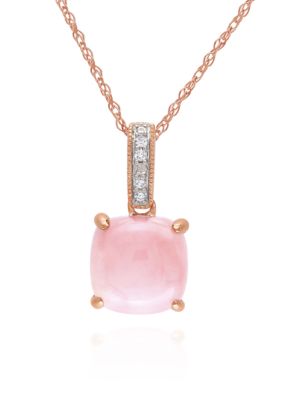 Belk & Co 10k Yellow Gold Pink Opal and Diamond Pendant