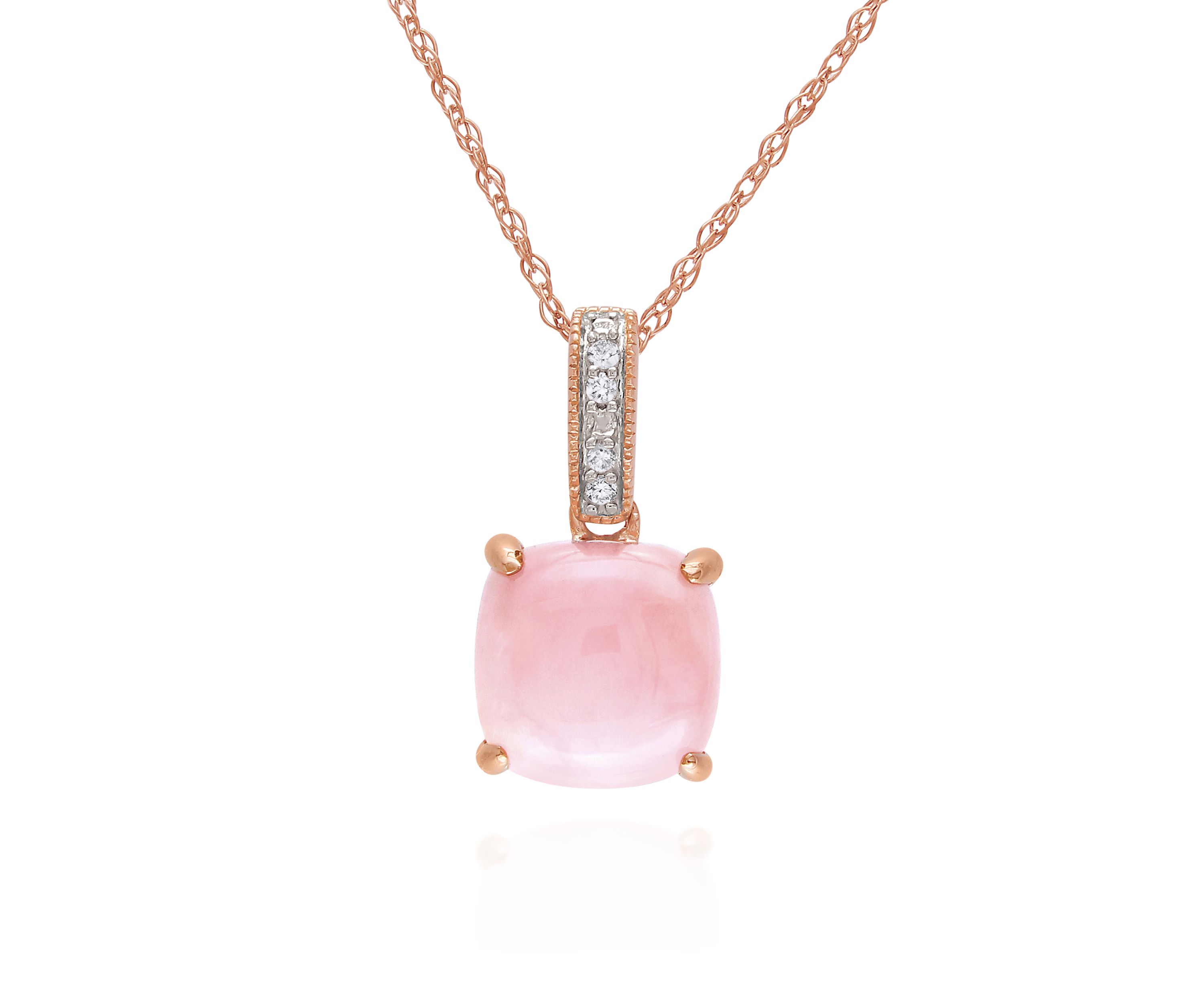 10k Yellow Gold Pink Opal and Diamond Pendant