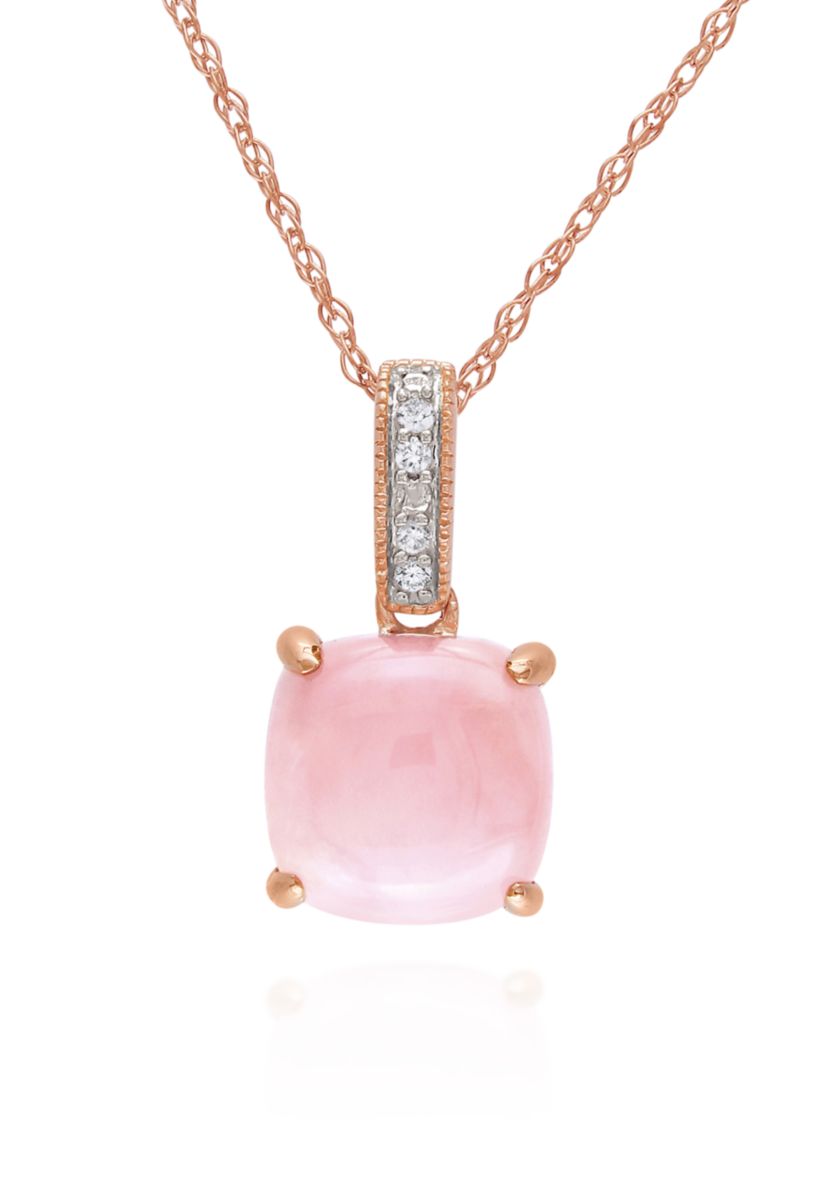 10k Yellow Gold Pink Opal and Diamond Pendant