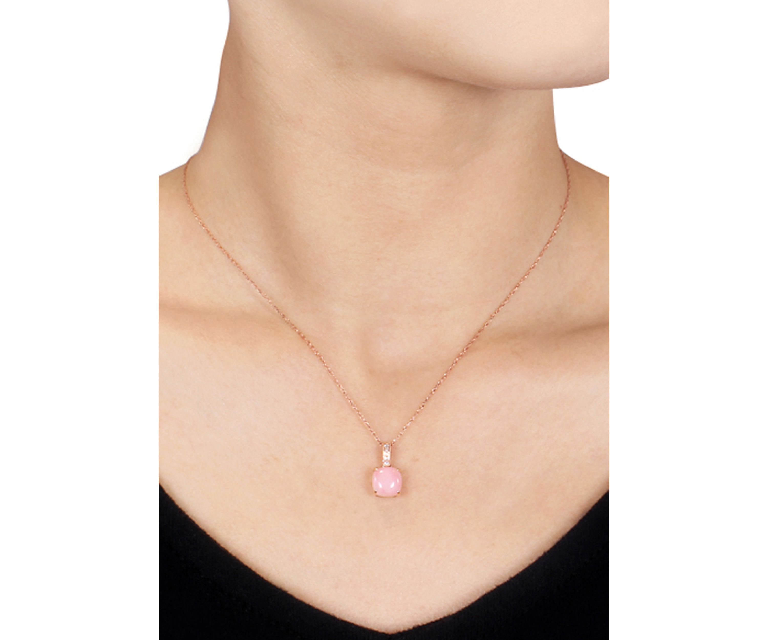 10k Yellow Gold Pink Opal and Diamond Pendant