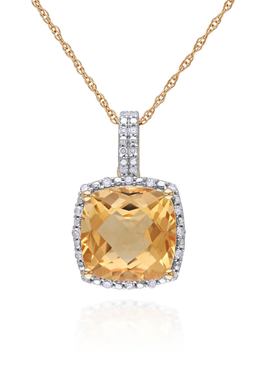 10k Yellow Gold Citrine and Diamond Pendant