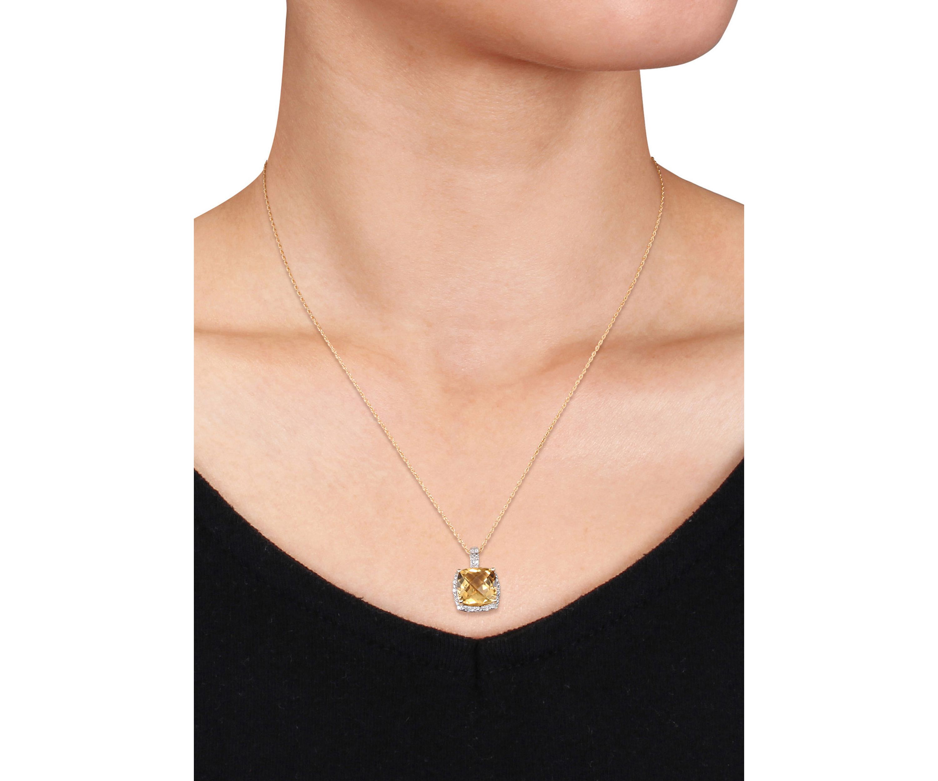 10k Yellow Gold Citrine and Diamond Pendant