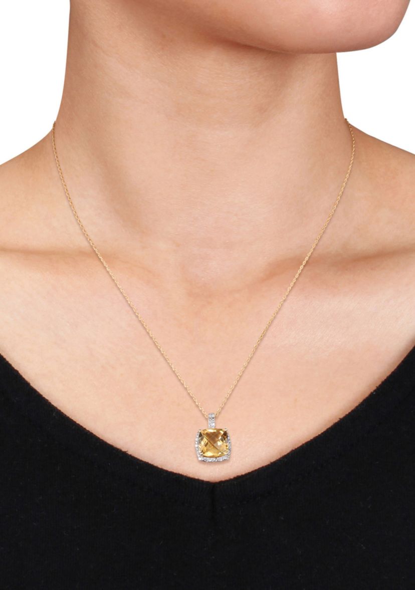 10k Yellow Gold Citrine and Diamond Pendant