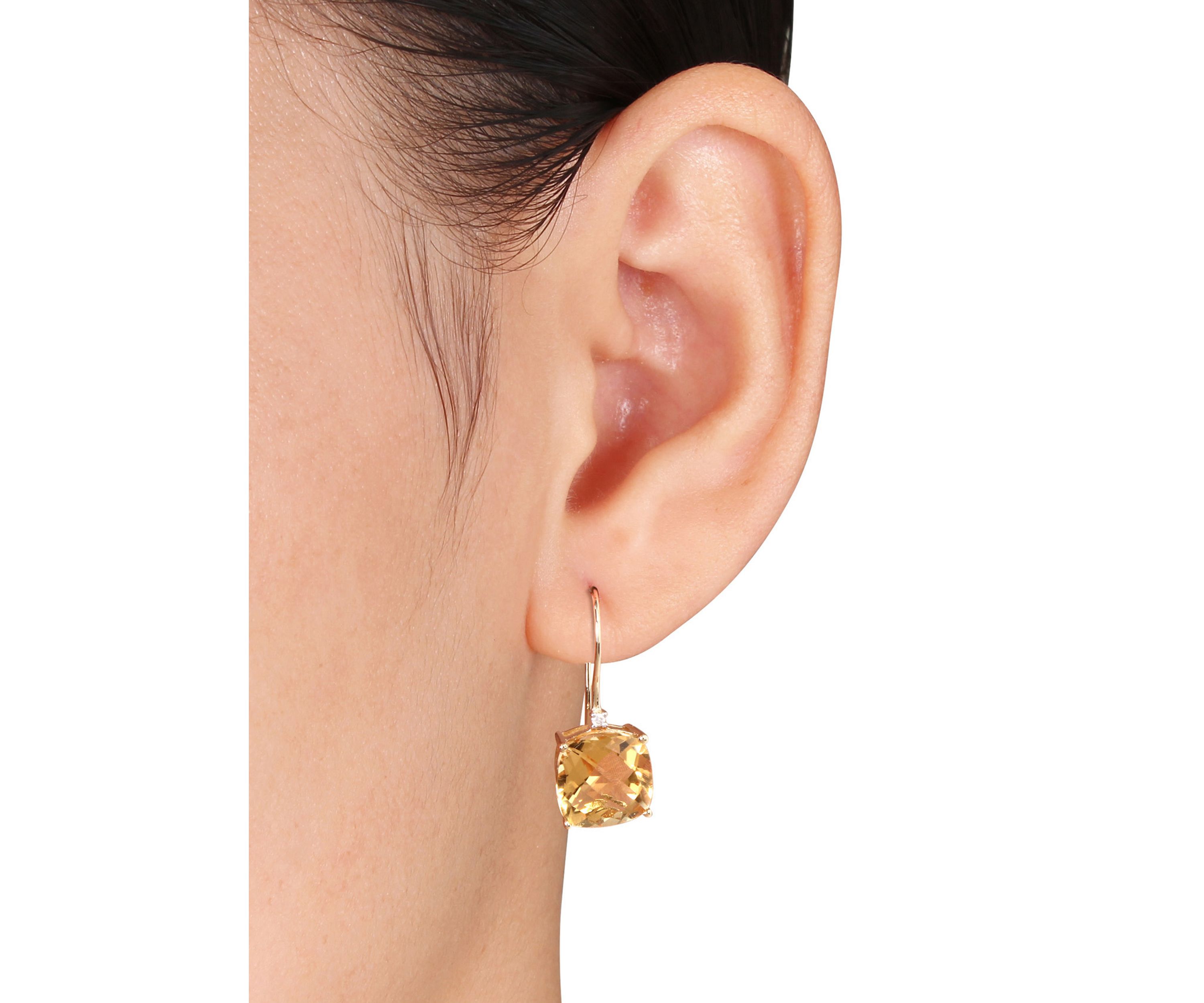 10k Yellow Gold Citrine and Diamond Earrings