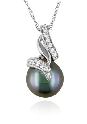 Belk & Co. 10k White Gold Black Tahitian Pearl and Diamond Pendant | belk