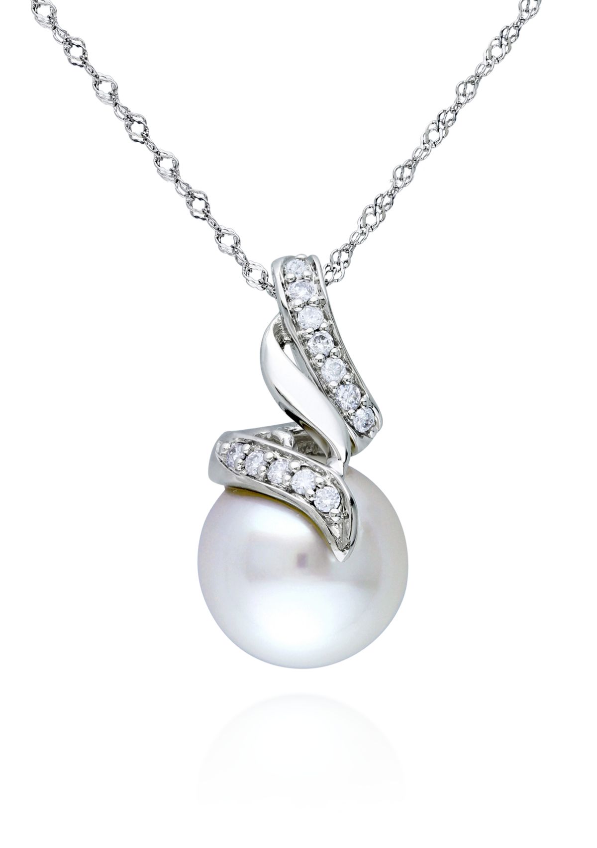 14k White Gold South Sea Pearl and Diamond Pendant