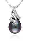 Sterling Silver Black Tahitian Pearl and Diamond Pendant