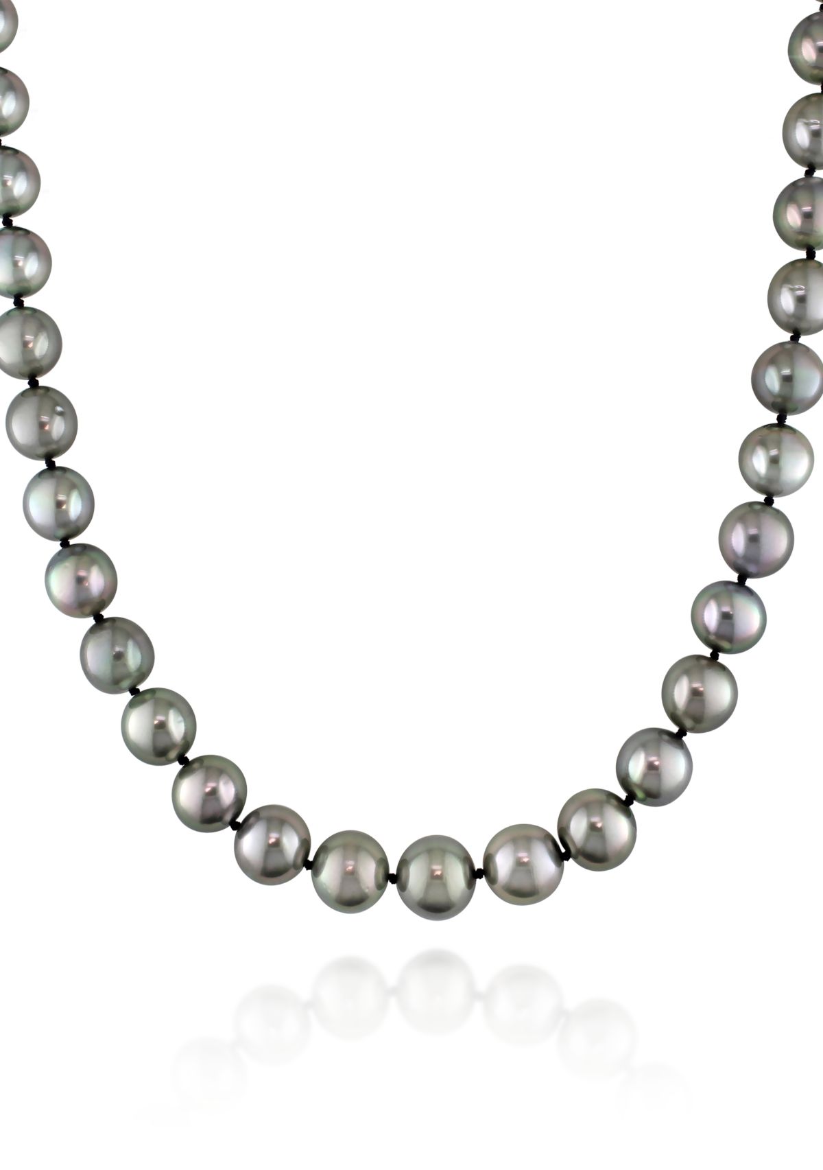 14k White Gold Black Tahitian Pearl and Diamond Necklace