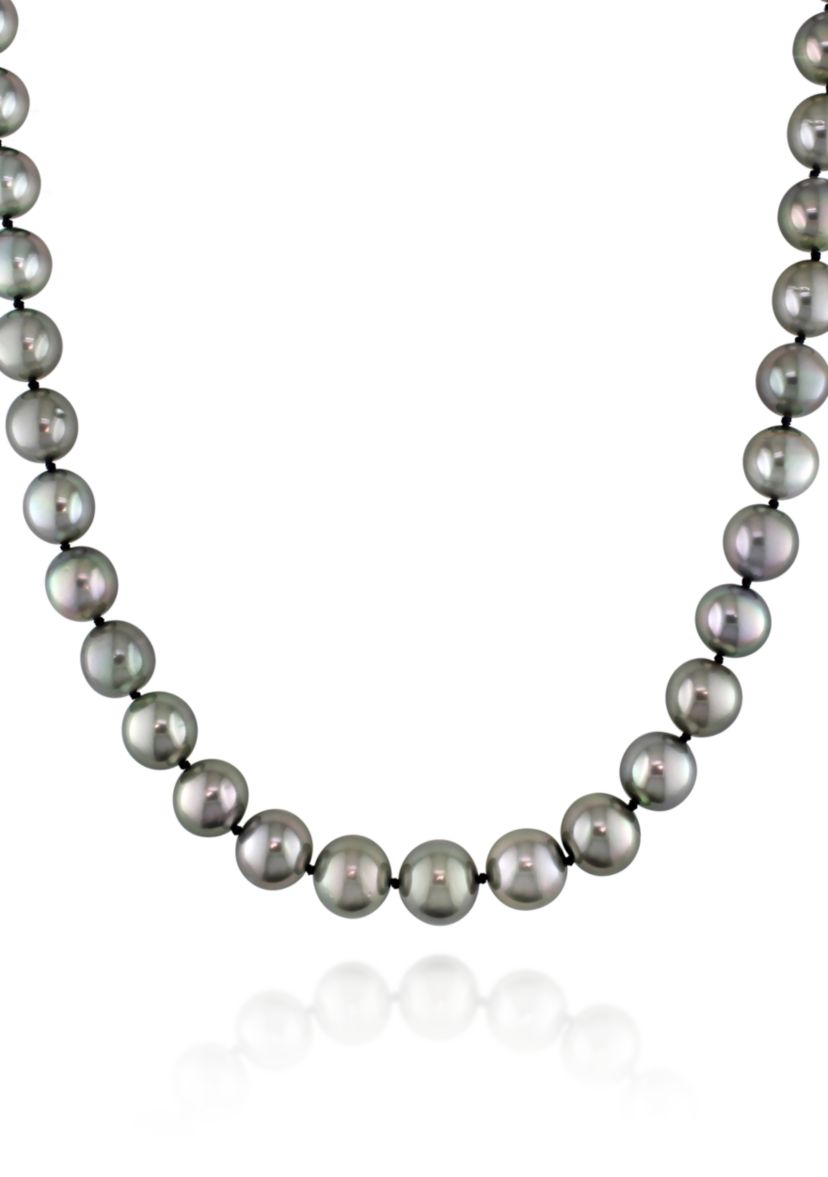 14k White Gold Black Tahitian Pearl and Diamond Necklace