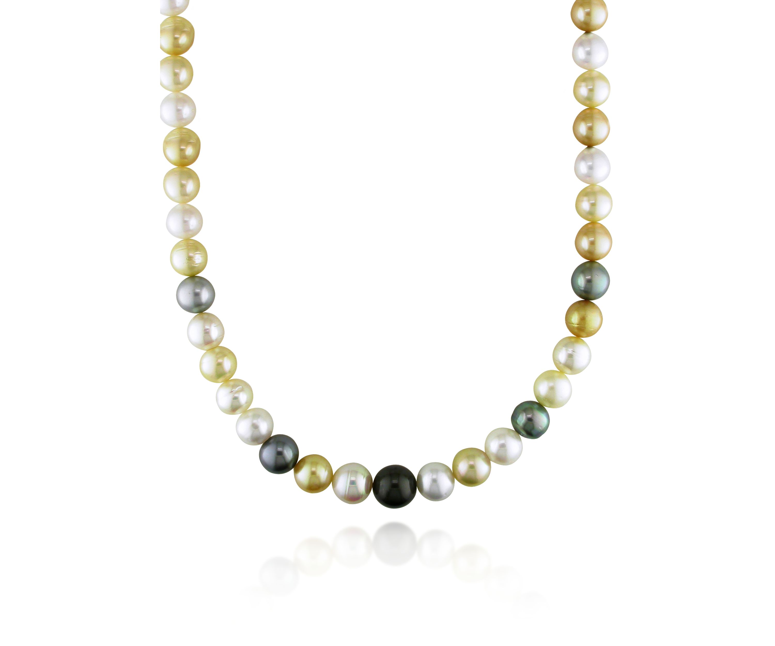 9-11MM Multi-Color South Sea and Tahitian Cultured Pearl Strand Necklace with 14K Yellow Gold Ball Clasp