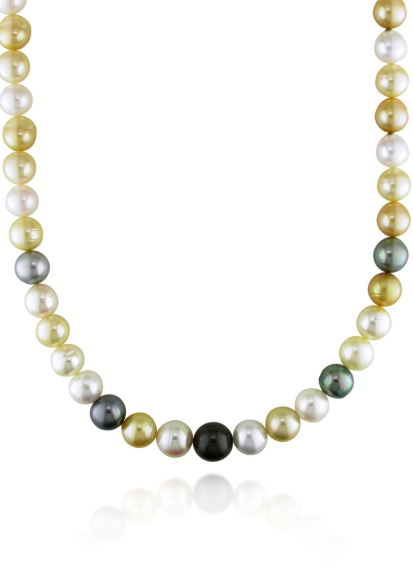 9-11MM Multi-Color South Sea and Tahitian Cultured Pearl Strand Necklace with 14K Yellow Gold Ball Clasp