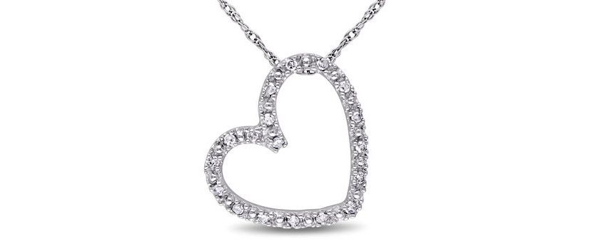 Diamond Open Heart Pendant with Chain in 10K White Gold