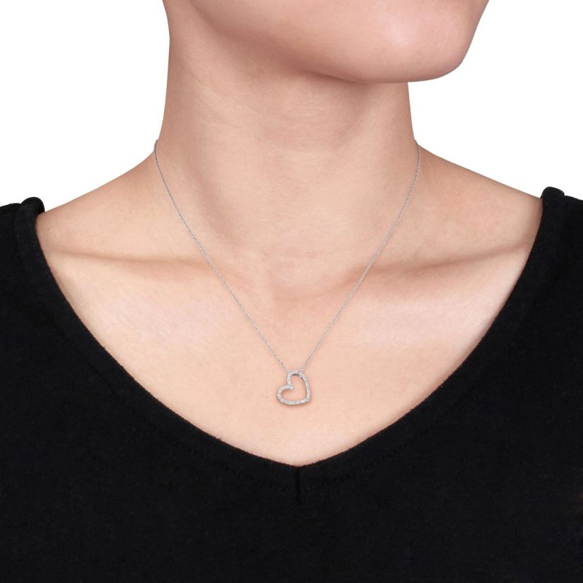 Diamond Open Heart Pendant with Chain in 10K White Gold