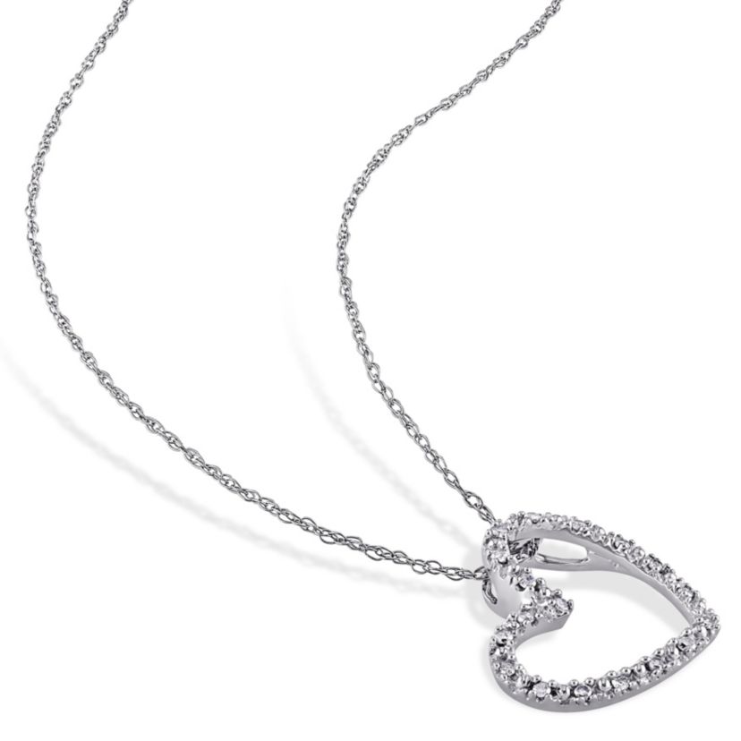 Diamond Open Heart Pendant with Chain in 10K White Gold