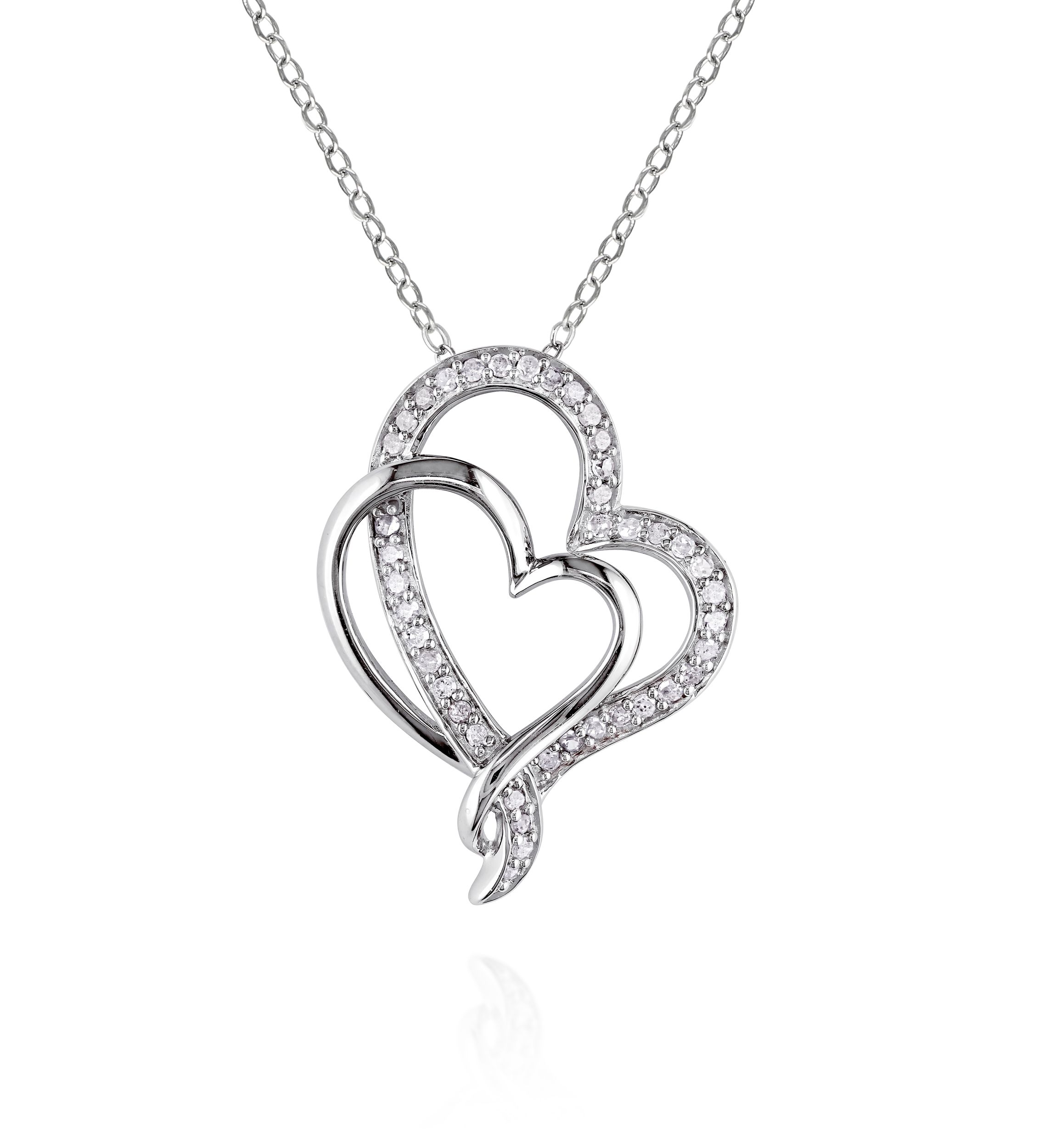 Diamond Two Heart Pendant in Sterling Silver