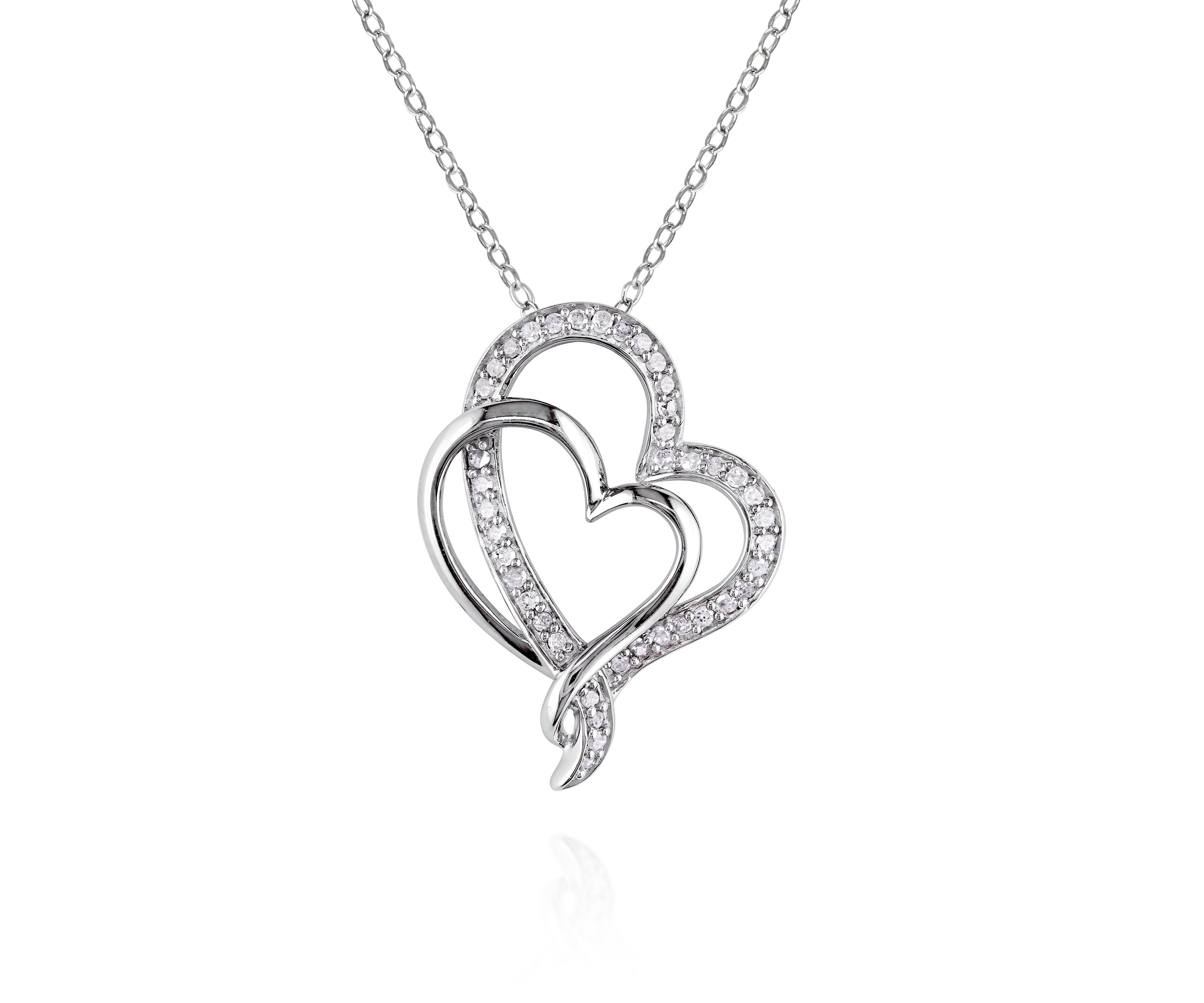 Diamond Two Heart Pendant in Sterling Silver