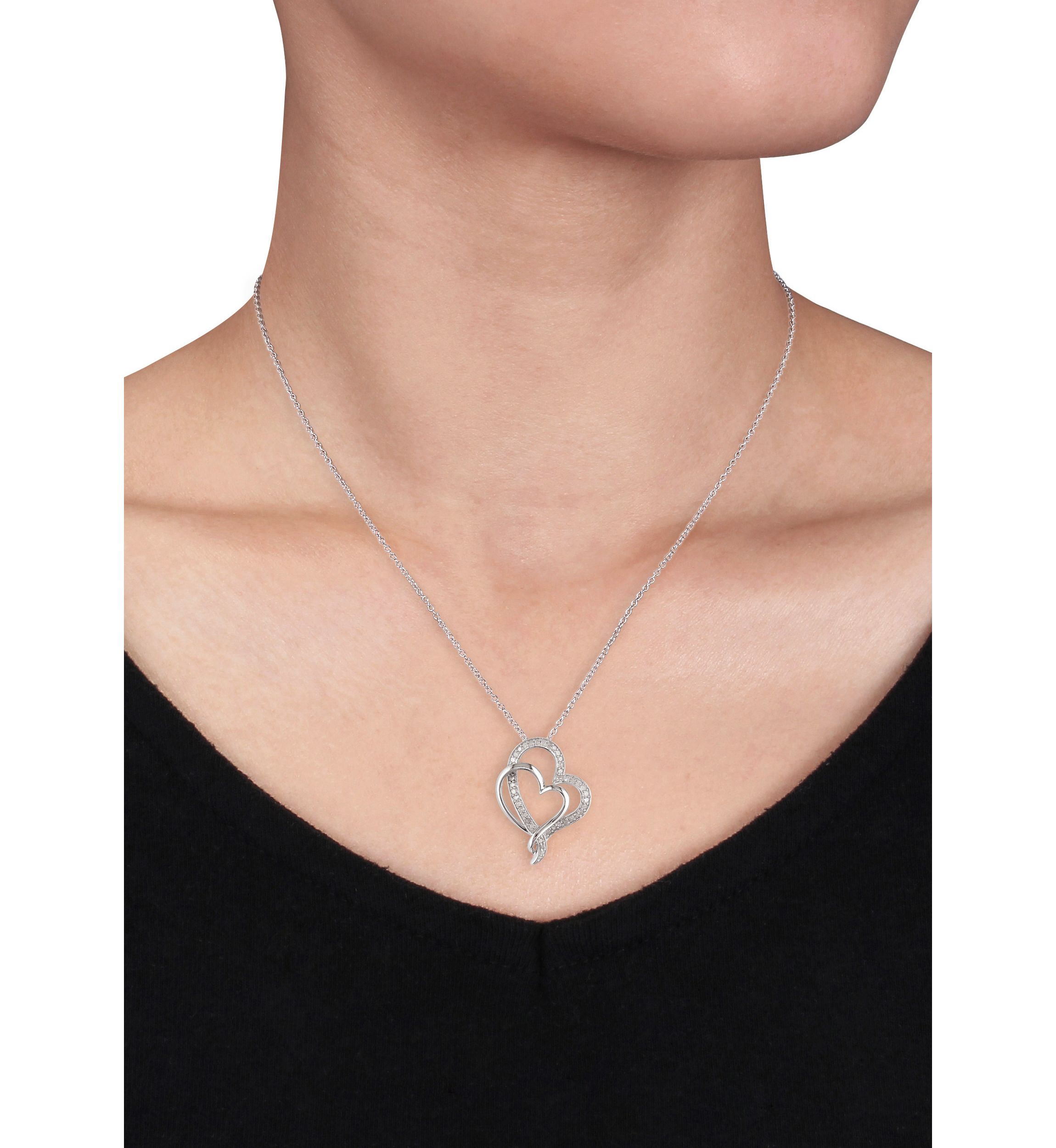 Diamond Two Heart Pendant in Sterling Silver