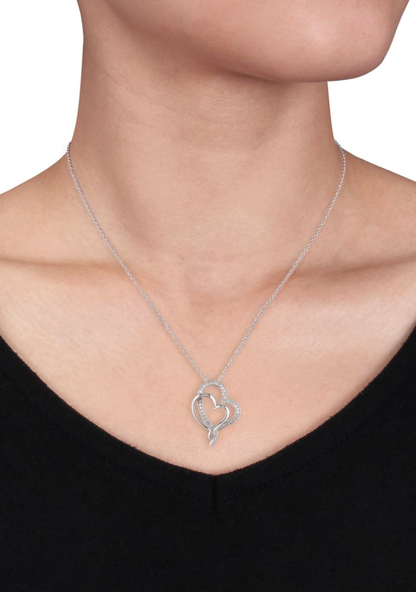 Diamond Two Heart Pendant in Sterling Silver